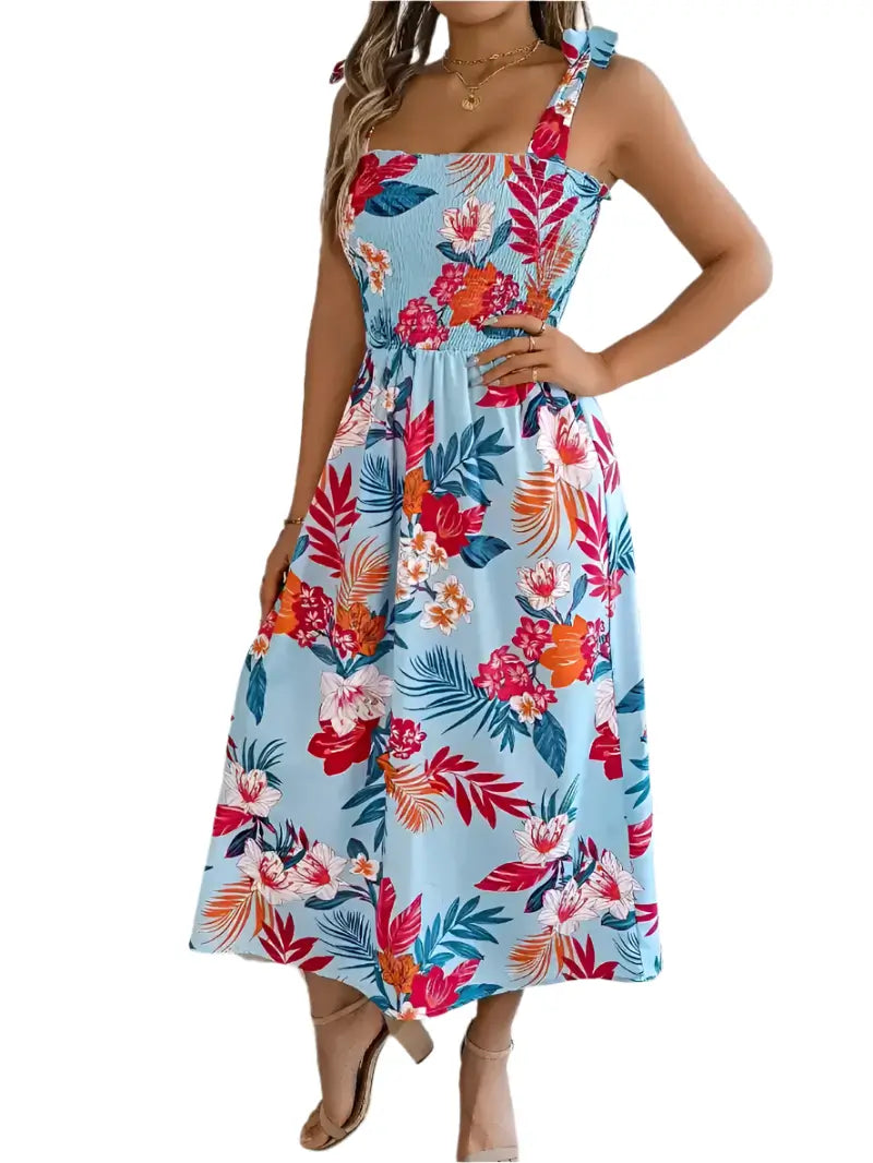 Blue Floral Breeze Maxi Dress for Women