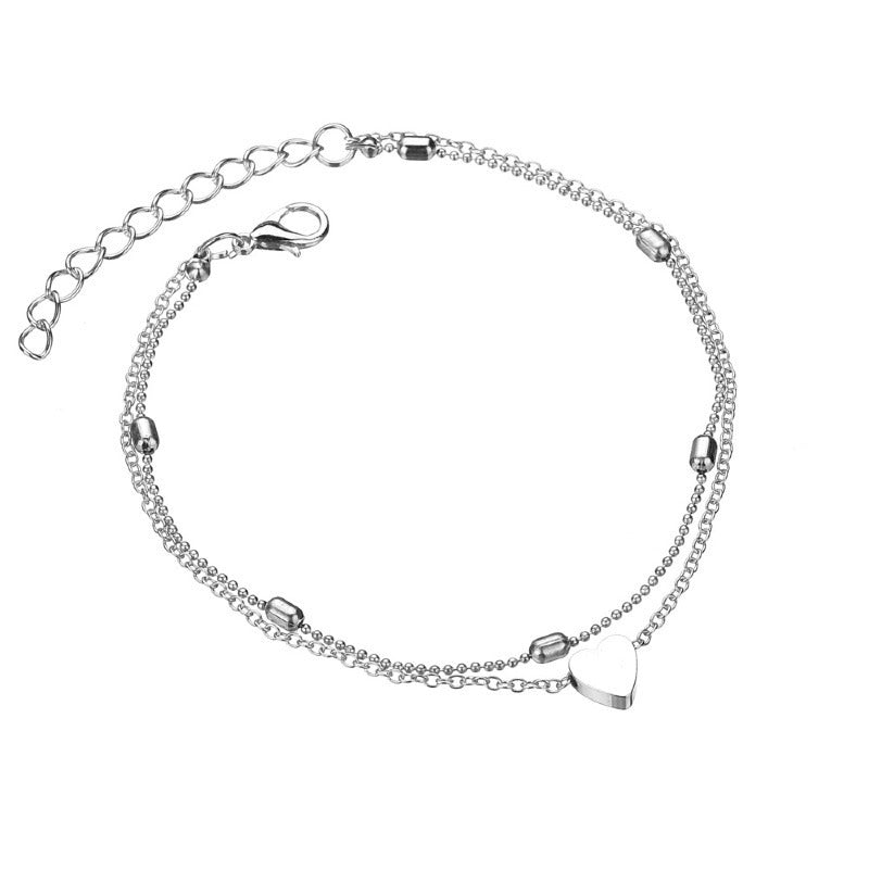 Double Layer Love Heart Anklet - Trendy