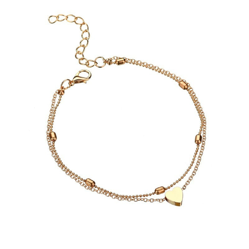 Double Layer Love Heart Anklet - Trendy