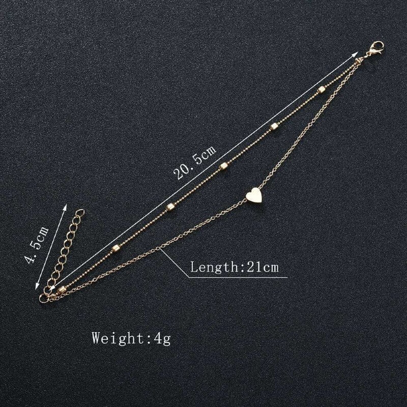Double Layer Love Heart Anklet - Trendy
