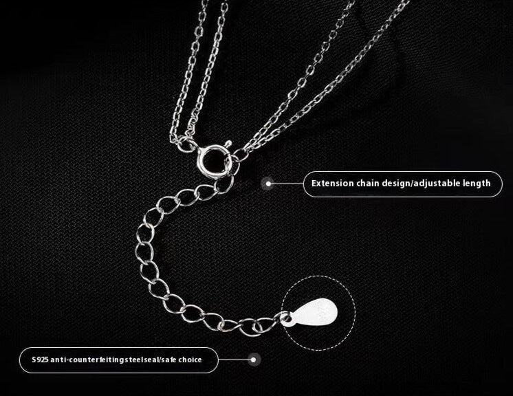 Women S925 Silver Color Double Chain Long Stick Pendant