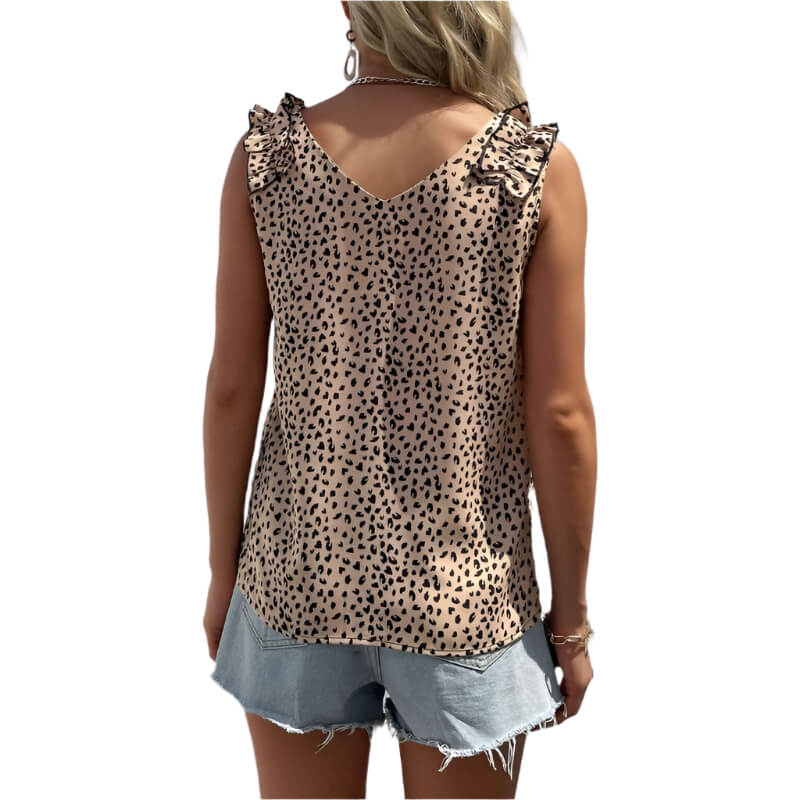 Back view of Wild spirit leopard tank for women