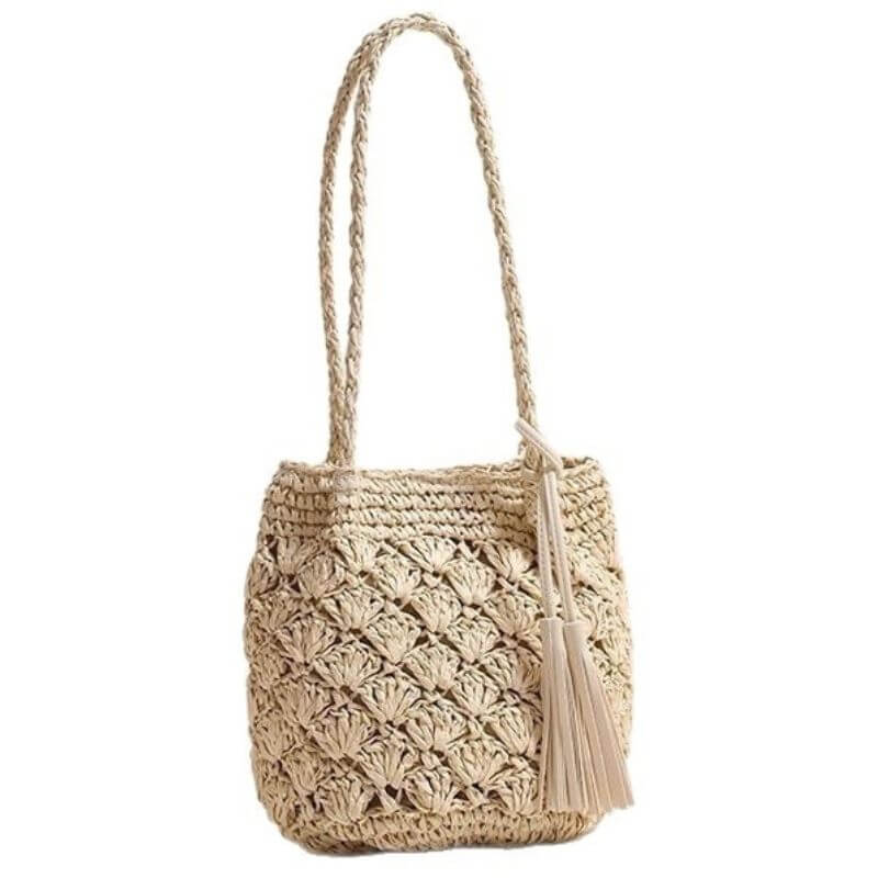 Beige Tassel breeze woven shoulder bag for women