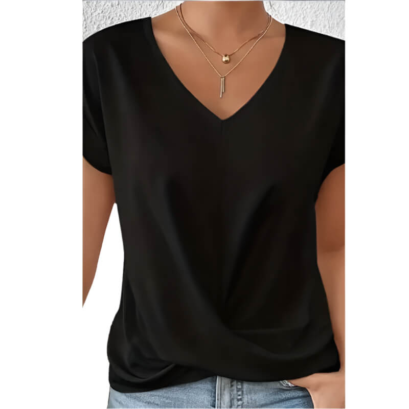 Black Easy knot v neck tee for women