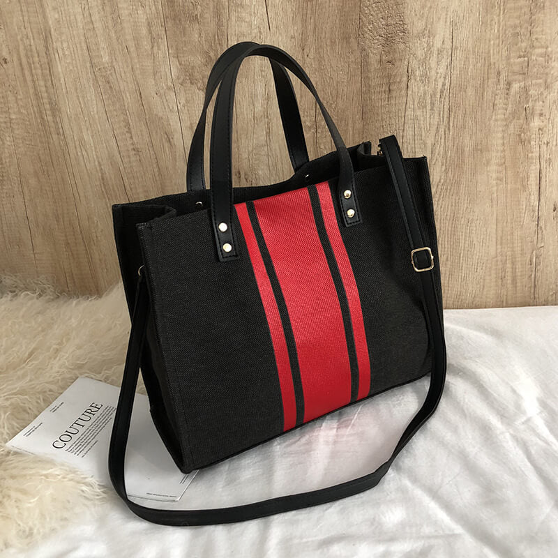 Black red Stripes structure canvas handbag for women