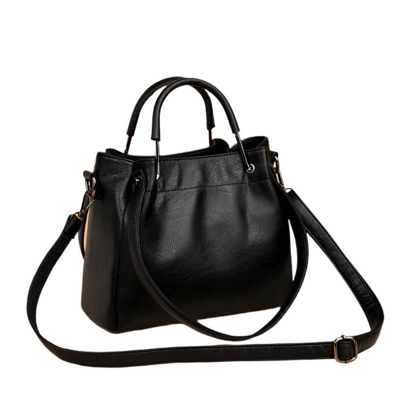Black Retro chic pu leather bucket bag for women