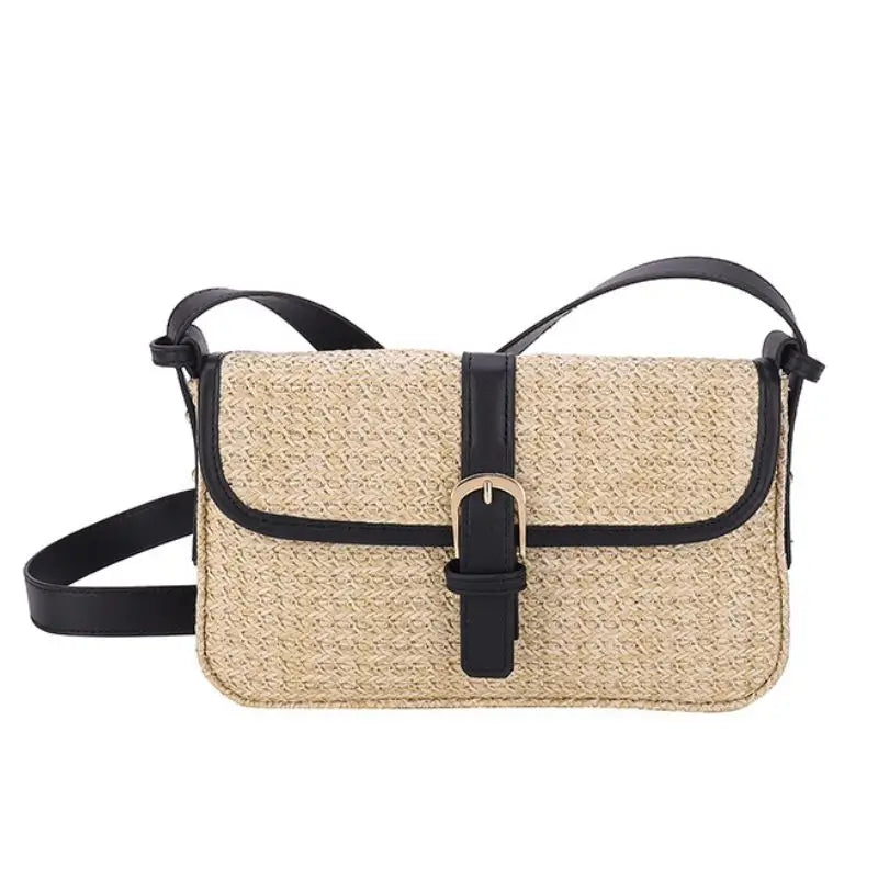 Black Summer Vibes straw satchel bag for women