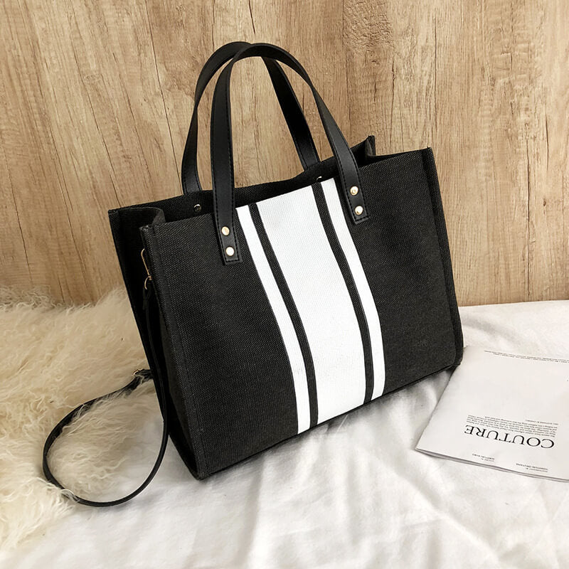 Black white Stripes structure canvas handbag for women