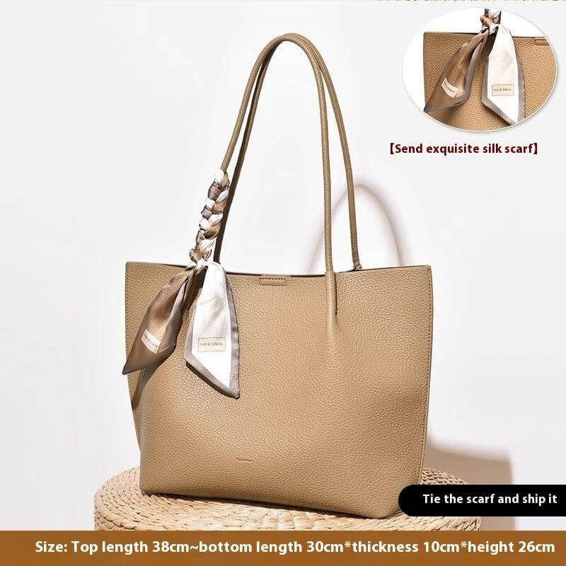 Close-up of biscuit color of Everyday luxe carryall tote for women