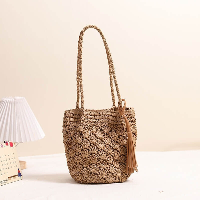 Coffee Tassel breeze woven shoulder bag for women