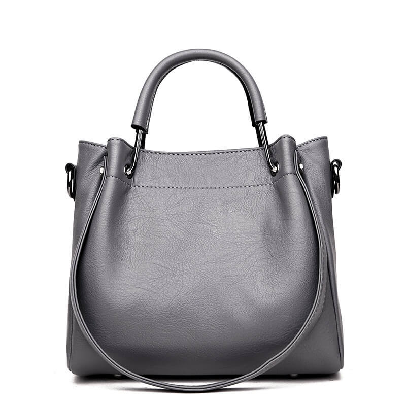 Dark gray Retro chic pu leather bucket bag for women