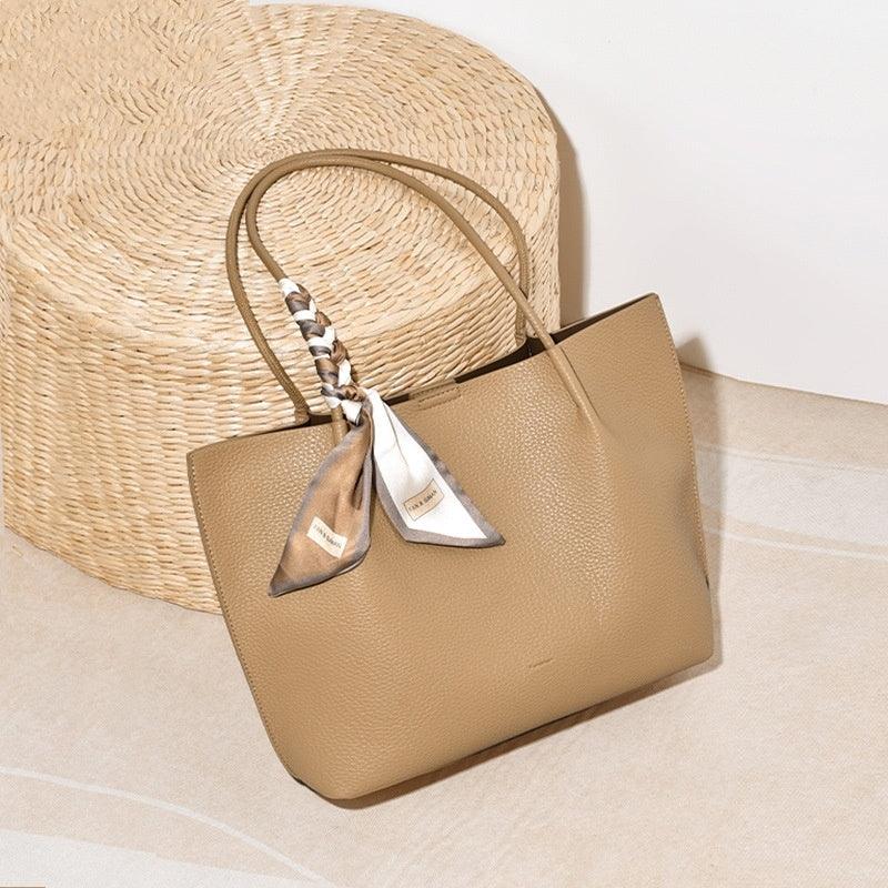 Display of biscuit color of Everyday luxe carryall tote for women