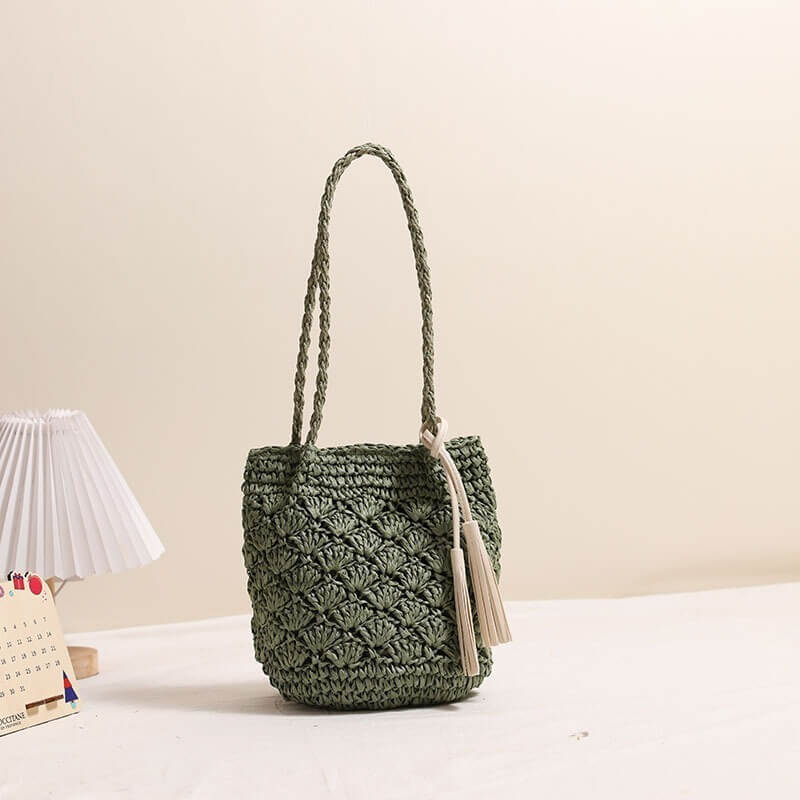 Green Tassel breeze woven shoulder bag for women