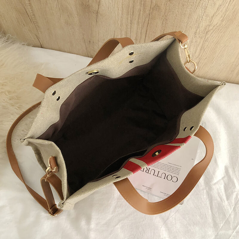 Interior view of Stripes structure canvas handbag for women