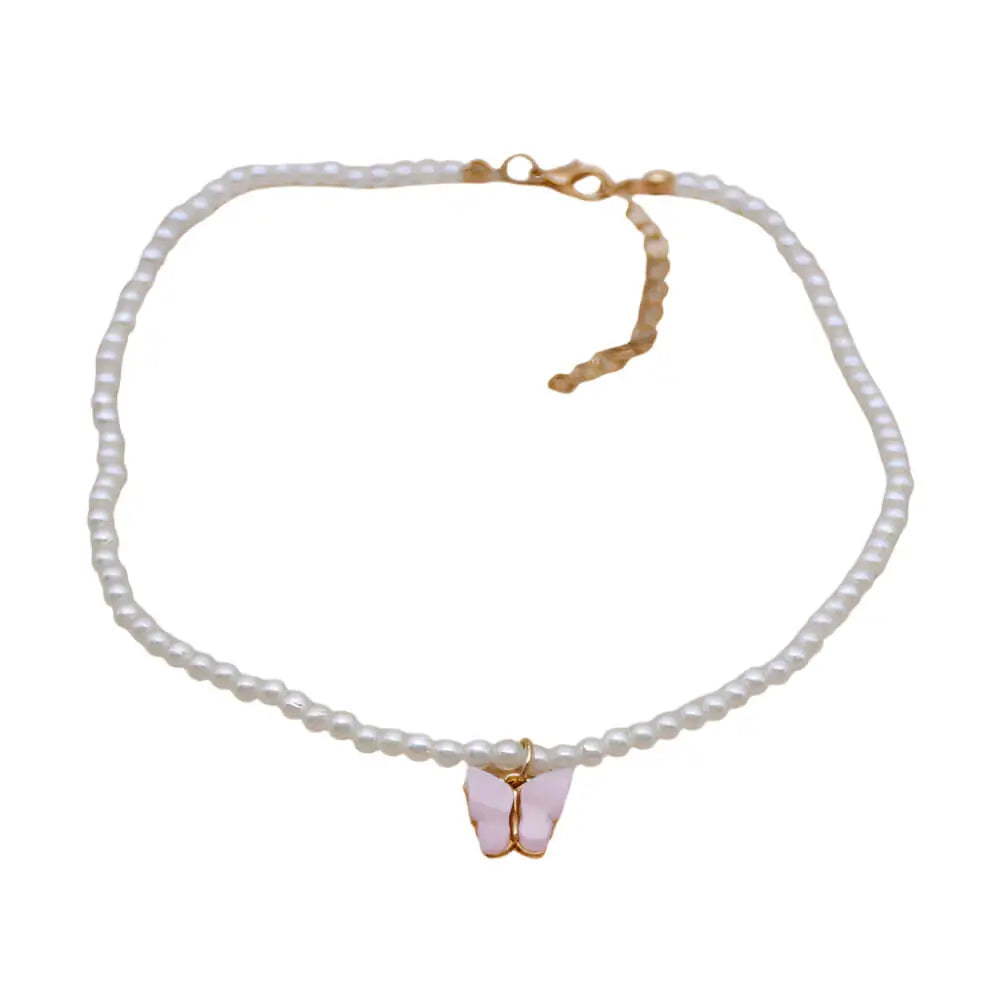 Luxe white pearl butterfly choker necklace for women
