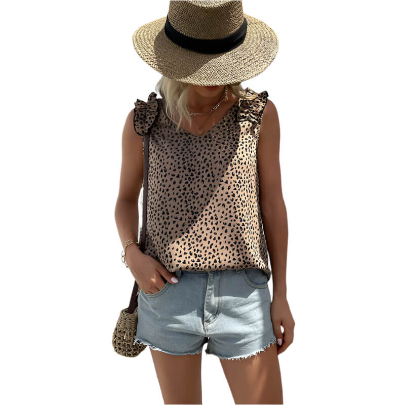 Model wearing Wild spirit leopard tank for women