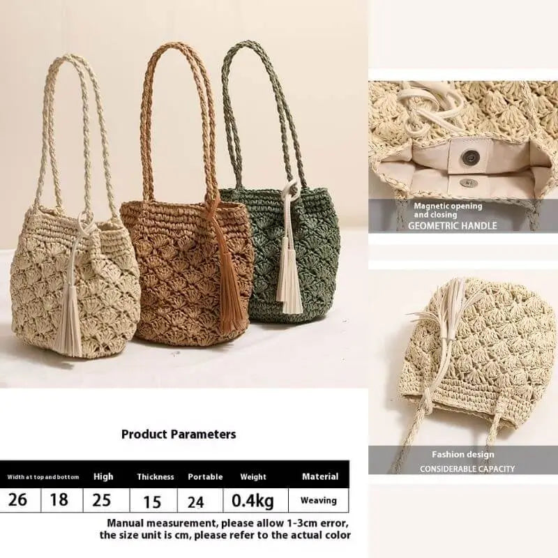 More details of Tassel breeze woven shoulder bag for women