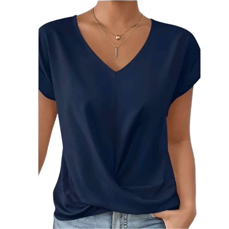Navy Easy knot v neck tee for women