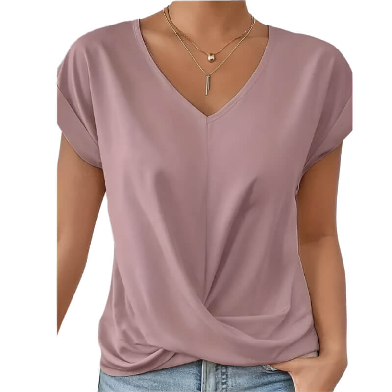 Pink Easy knot v neck tee for women