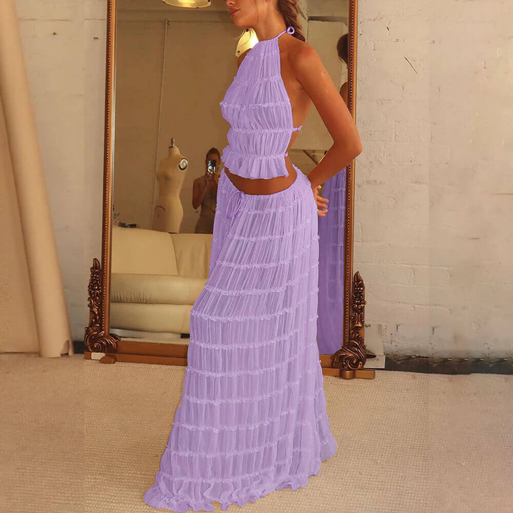Purple Breezy charm halter & pleated set for women