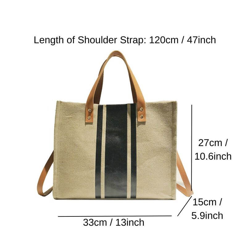 Size guide of Stripes structure canvas handbag for women