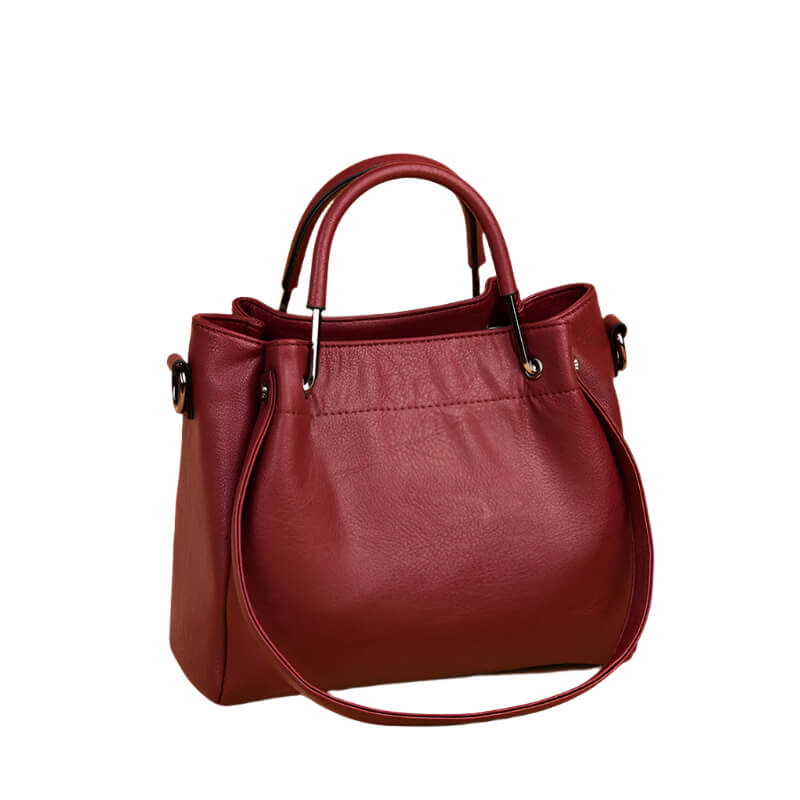 Wine red Retro chic pu leather bucket bag for women