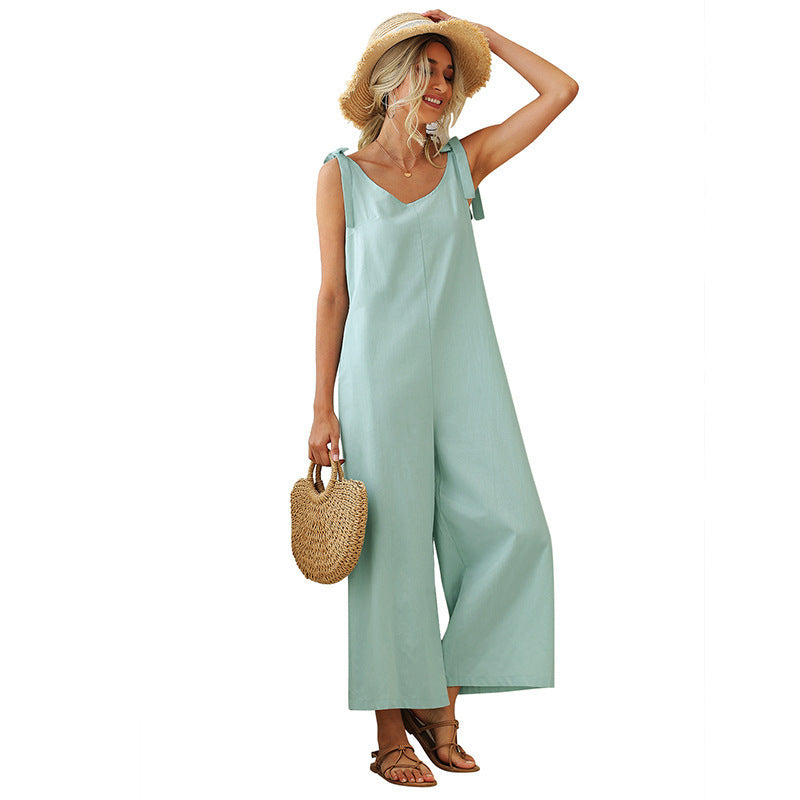 Women's Summer Loose Straight Leg One Piece Bib Pant - Trendy