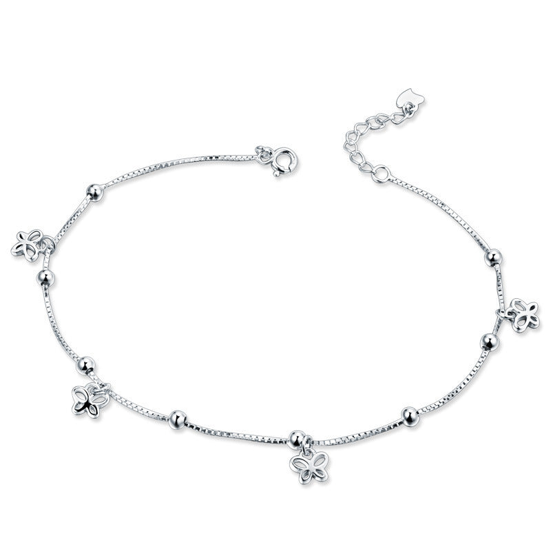 925 Silver Small Butterfly Pendant Anklet for Women - Trendy