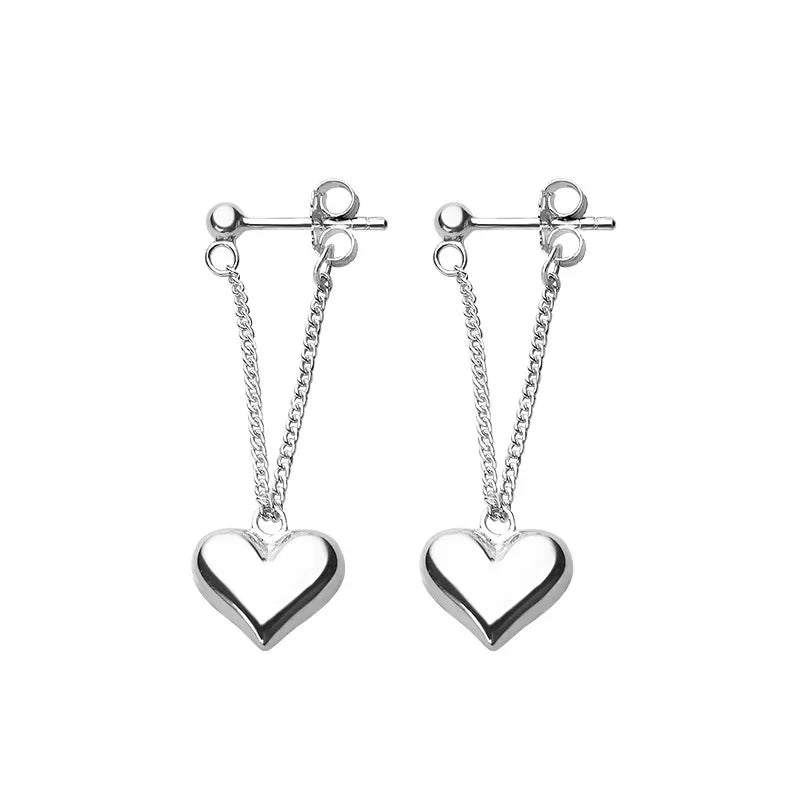925 Sterling Silver Heart Chain Dangle Earrings for Women - Trendy