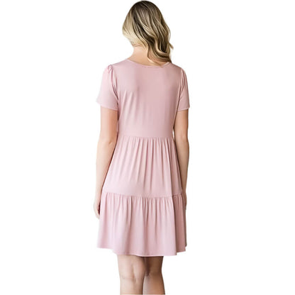 Back View of Mini Tiered Pompom Lace Dress for Women