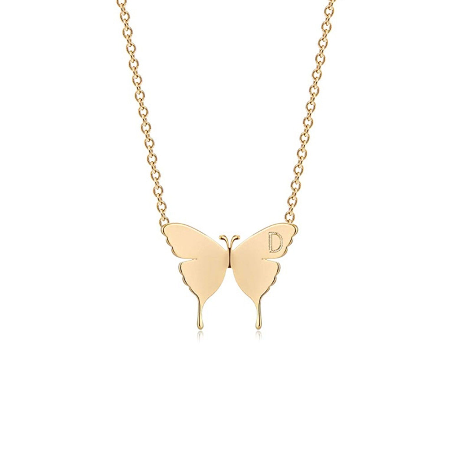 Butterfly Pendant Necklace with Custom Alphabet Letter for Women - Trendy