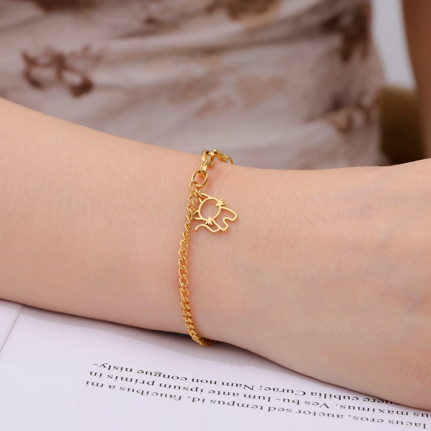 Cute Cat Charm Stainless Steel Bracelet for Women - Trendy