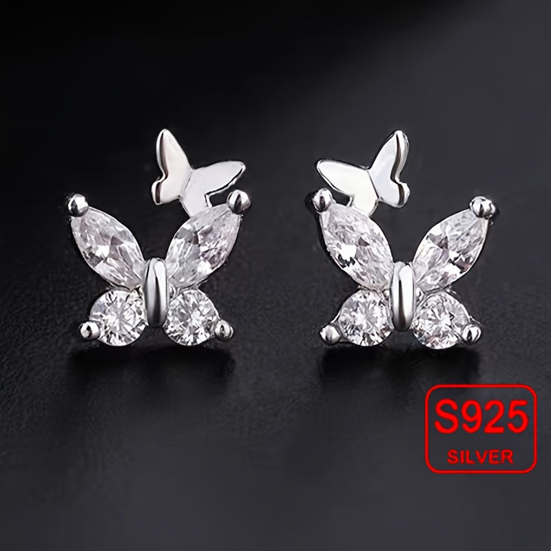 Double Butterfly Shaped 925 Sterling Silver Earrings - Trendy