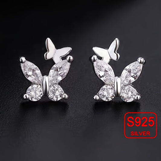 Double Butterfly Shaped 925 Sterling Silver Earrings