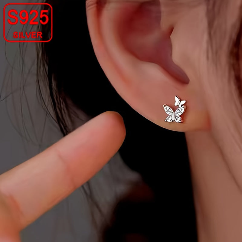 Double Butterfly Shaped 925 Sterling Silver Earrings - Trendy
