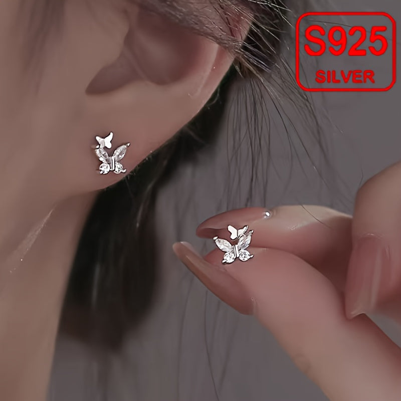 Double Butterfly Shaped 925 Sterling Silver Earrings - Trendy