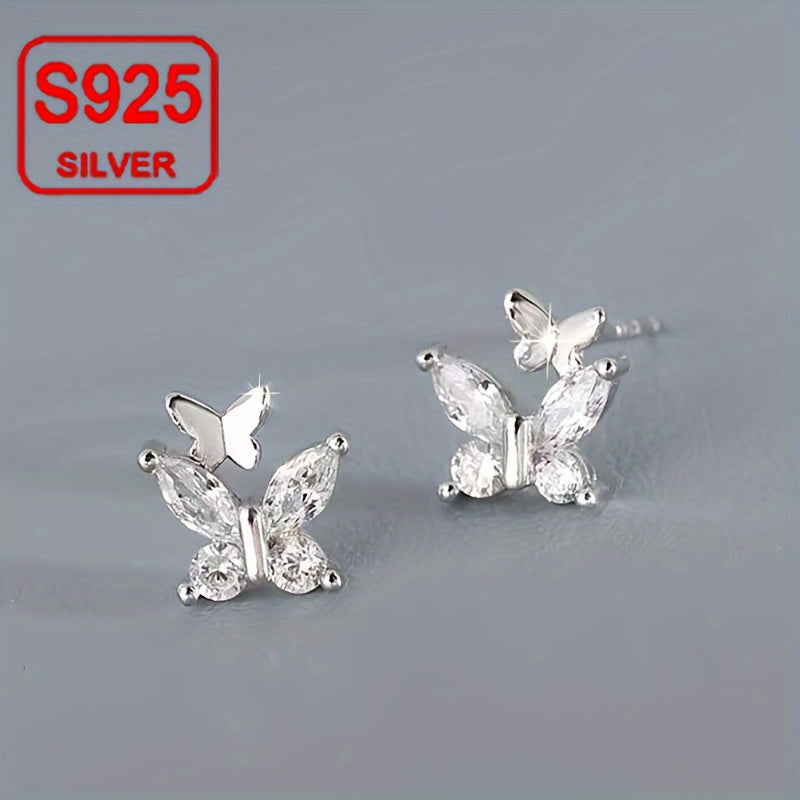Double Butterfly Shaped 925 Sterling Silver Earrings - Trendy