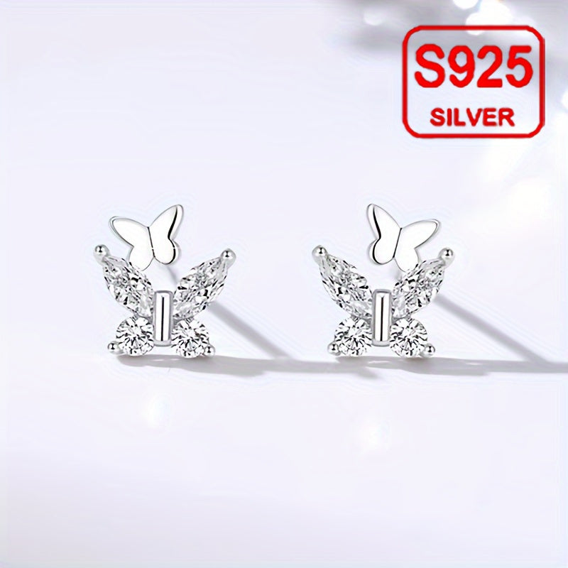 Double Butterfly Shaped 925 Sterling Silver Earrings - Trendy