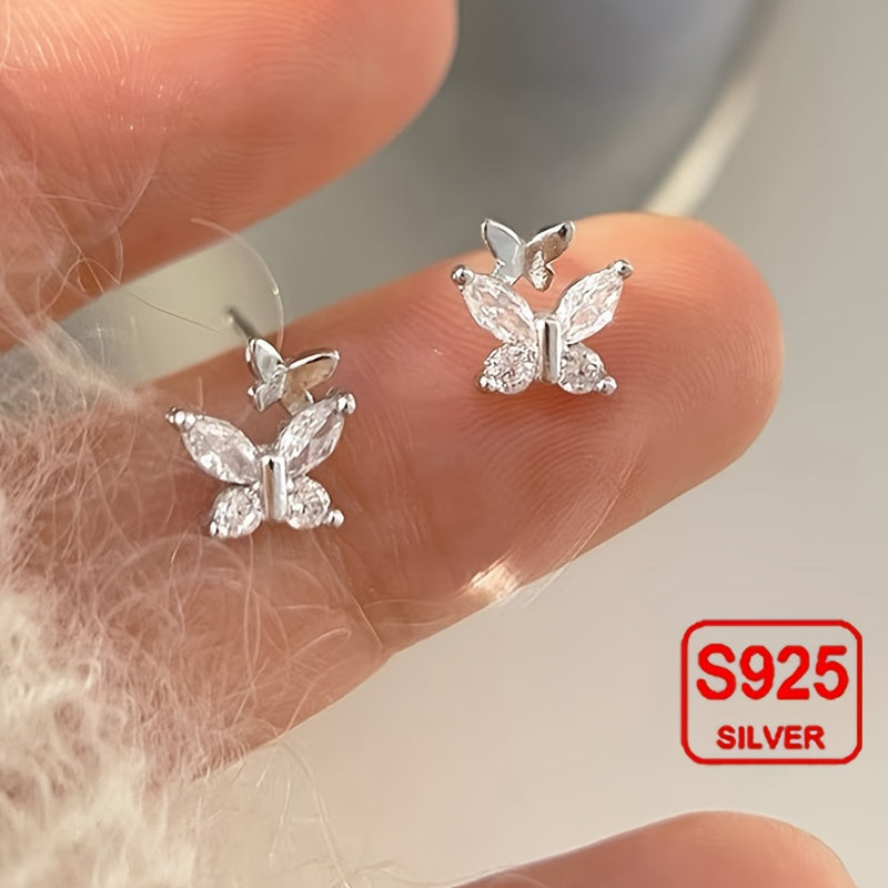 Double Butterfly Shaped 925 Sterling Silver Earrings - Trendy