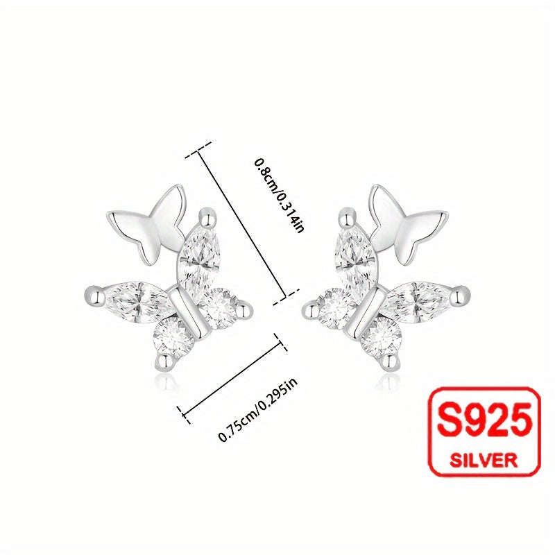 Double Butterfly Shaped 925 Sterling Silver Earrings - Trendy