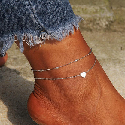 Double Layer Love Heart Anklet - Trendy