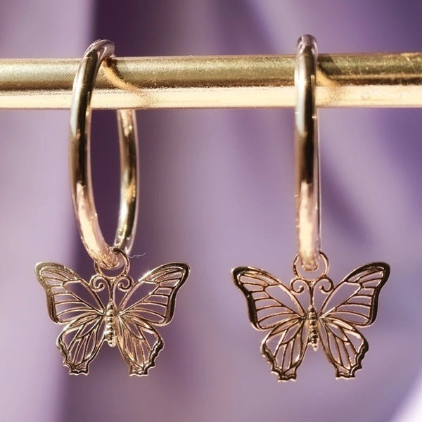 Exquisite Butterfly Charm Hoop Earrings for Women - Trendy