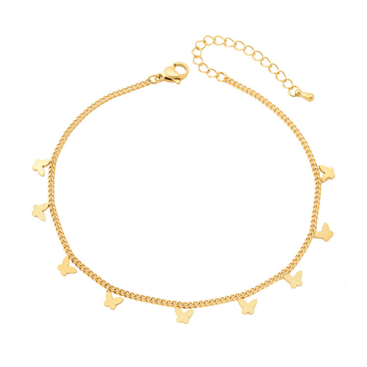 Geometric Butterfly Pendant Titanium Steel Anklet - Trendy