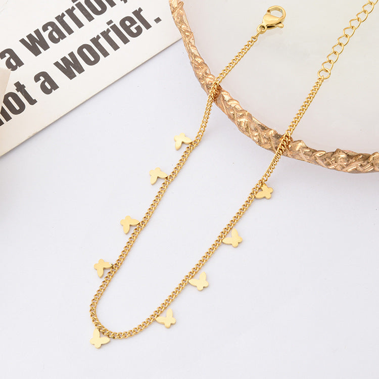 Geometric Butterfly Pendant Titanium Steel Anklet - Trendy