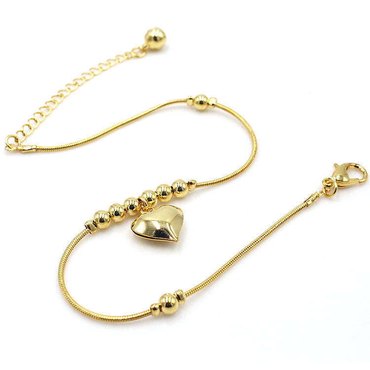 Gothic Gold Color Heart Pendant Beaded Anklet - Trendy