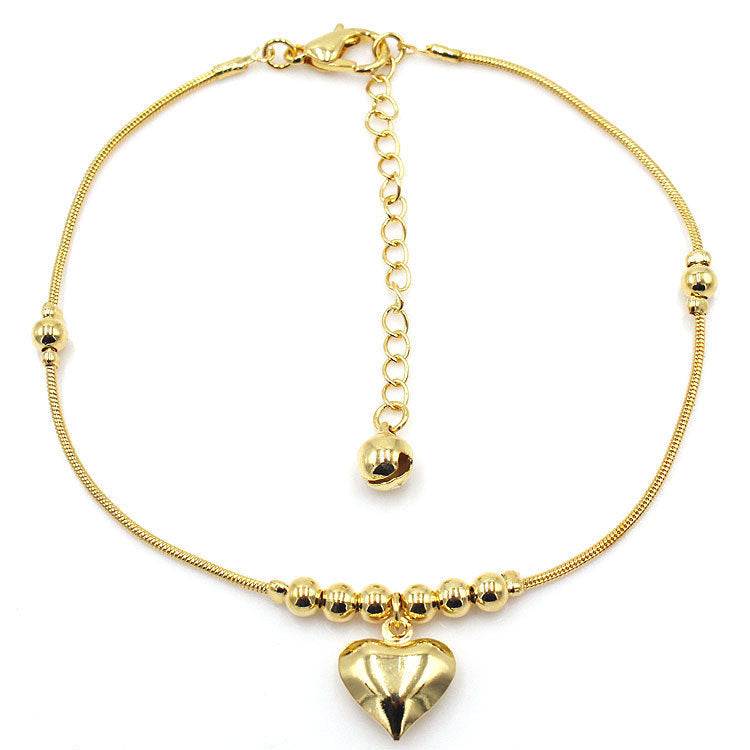 Gothic Gold Color Heart Pendant Beaded Anklet - Trendy