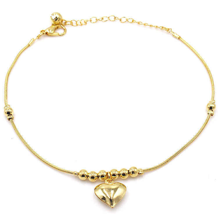 Gothic Gold Color Heart Pendant Beaded Anklet - Trendy
