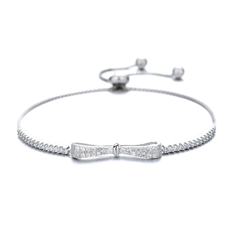 Korean Style S925 Sterling Silver Plated Platinum Bow Bracelet - Trendy