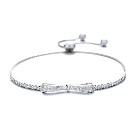 Korean Style S925 Sterling Silver Plated Platinum Bow Bracelet - Trendy