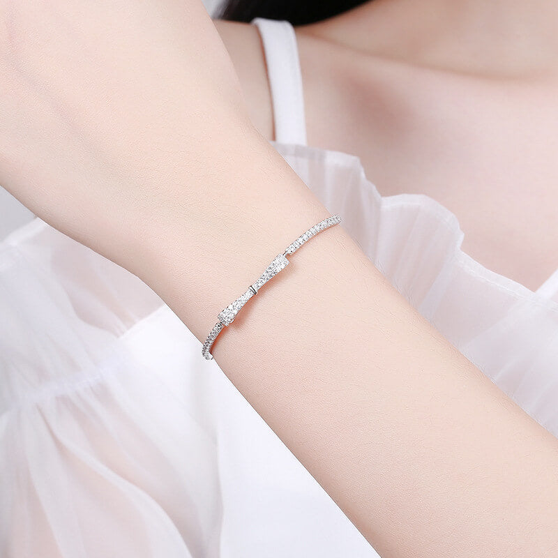 Korean Style S925 Sterling Silver Plated Platinum Bow Bracelet - Trendy